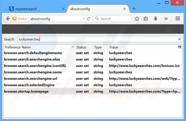 Removing luckysearches.com from Mozilla Firefox default search engine