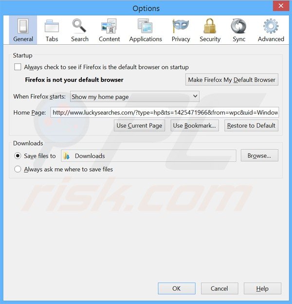 Removing luckysearches.com from Mozilla Firefox homepage