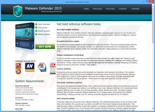 malware defender 2015 promoting website