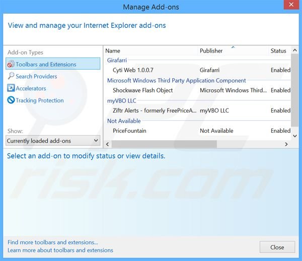 Removing MedPlayerNewVersion ads from Internet Explorer step 2