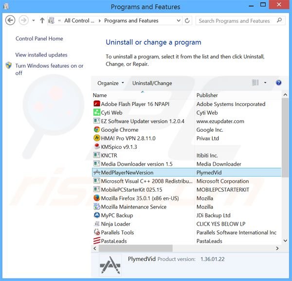 MedPlayerNewVersion adware uninstall via Control Panel