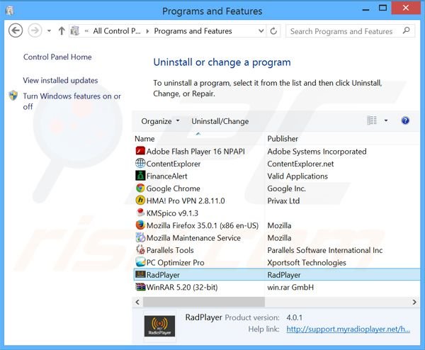 MyRadioPlayer adware uninstall via Control Panel