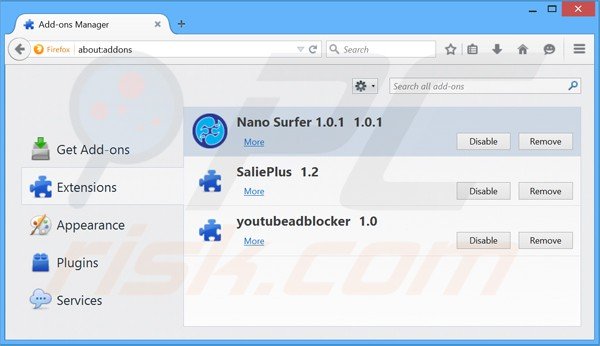 Removing nano surfer ads from Mozilla Firefox step 2