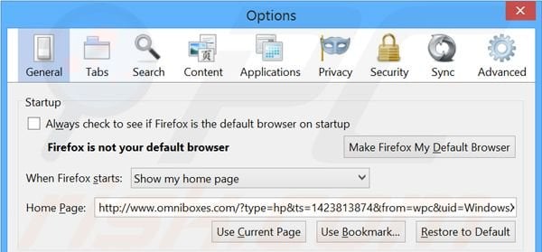 Removing omniboxes.com from Mozilla Firefox homepage