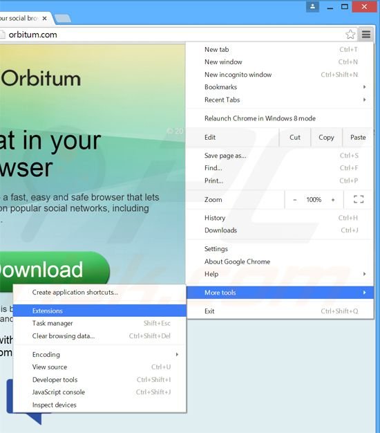Removing Orbitum  ads from Google Chrome step 1