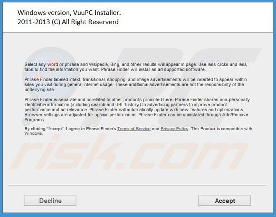 deceptive phrase finder adware installer