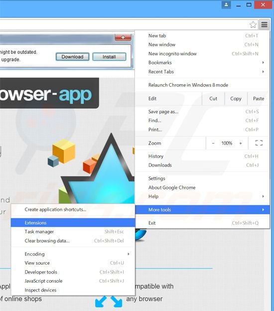 Removing PlusBrowserApps  ads from Google Chrome step 1