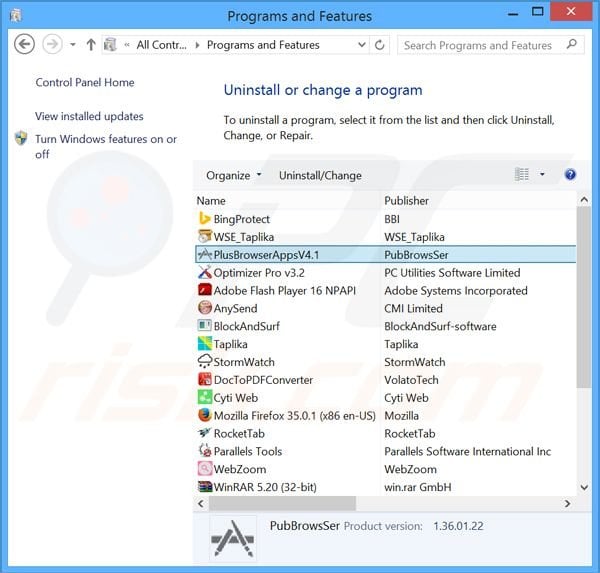 PlusBrowserApps adware uninstall via Control Panel