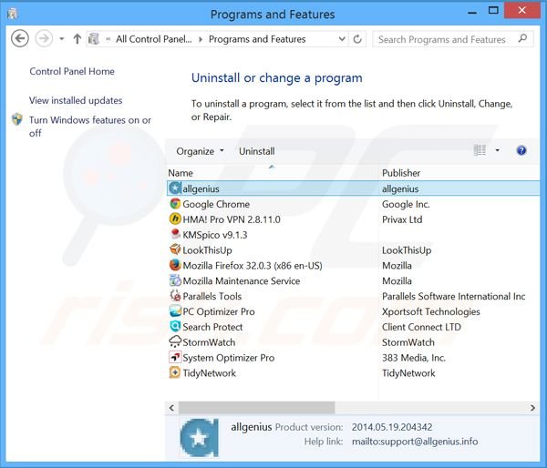 Positive Finds adware uninstall via Control Panel