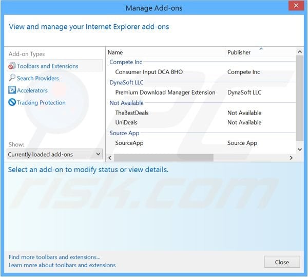 Removing Premium Download Manager ads from Internet Explorer step 2