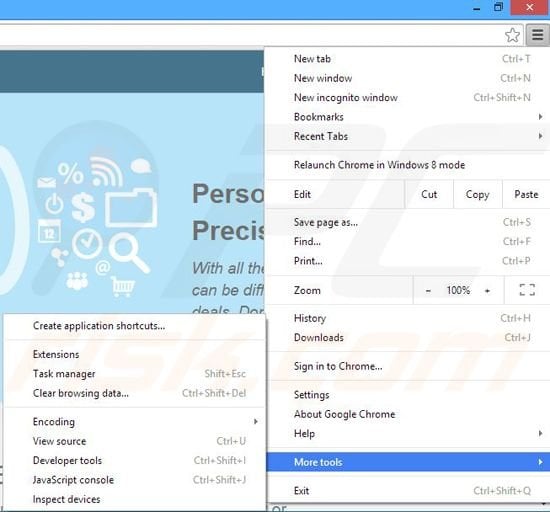Removing Product Promoter ads from Google Chrome step 1
