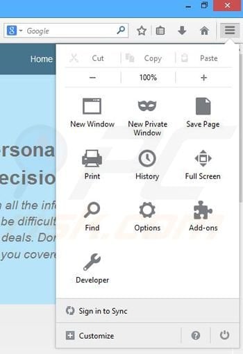 Removing Product Promoter ads from Mozilla Firefox step 1