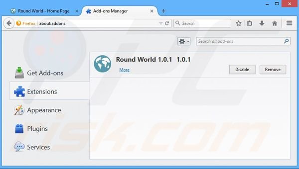 Removing Round World ads from Mozilla Firefox step 2