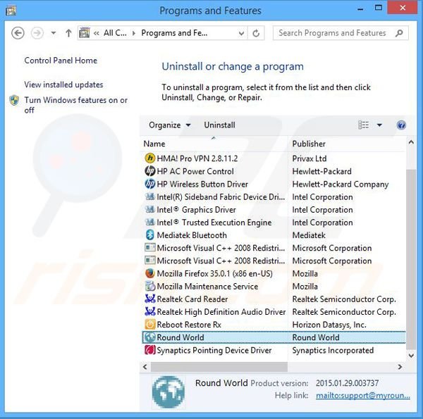 Round World adware uninstall via Control Panel