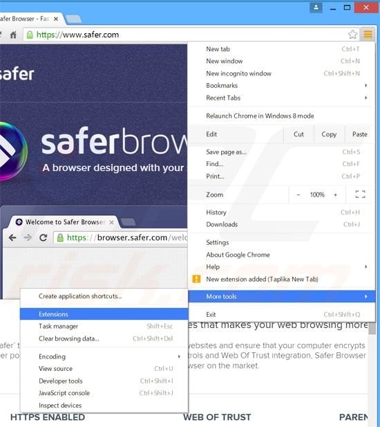 Removing search.safer.com redirects from Google Chrome step 1
