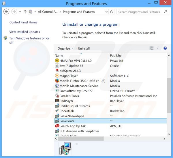 SaveLots adware uninstall via Control Panel
