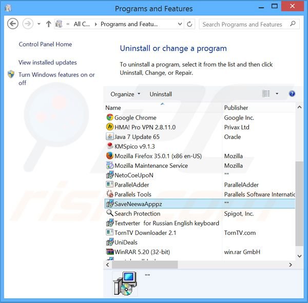 SaveNewaAppz adware uninstall via Control Panel