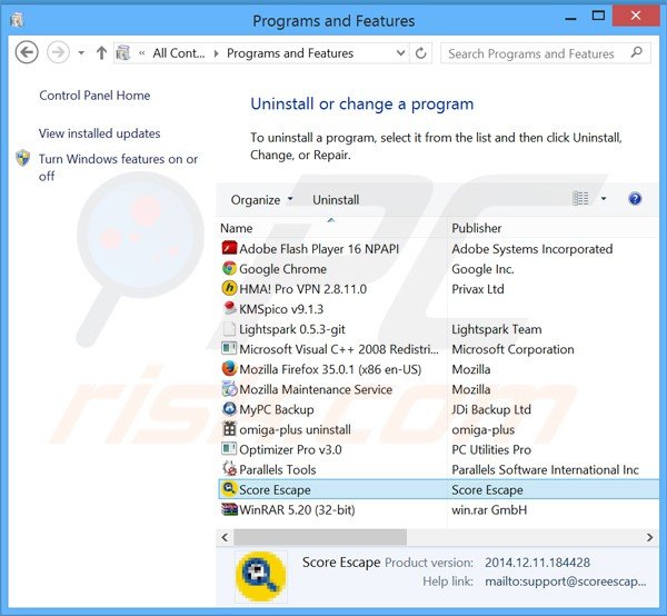 score escape adware uninstall via Control Panel
