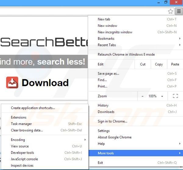 Removing SearchBetter ads from Google Chrome step 1