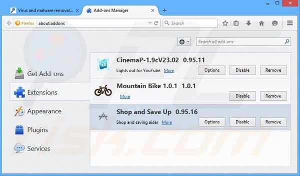 Removing Shop and Save Up ads from Mozilla Firefox step 2