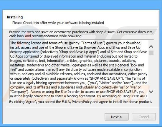 Shop and Save Up adware installer