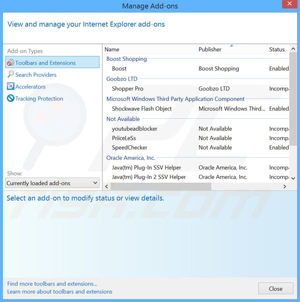 Removing SmartShopper ads from Internet Explorer step 2