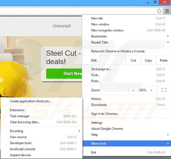 Removing Steel Cut ads from Google Chrome step 1