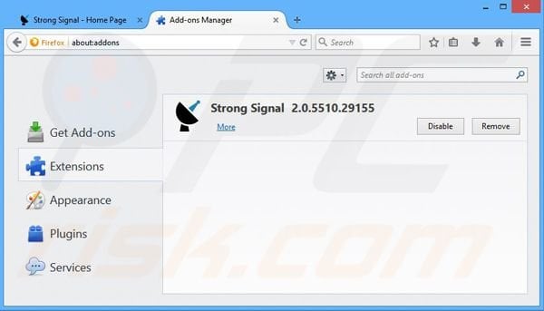 Removing Strong Signal ads from Mozilla Firefox step 2