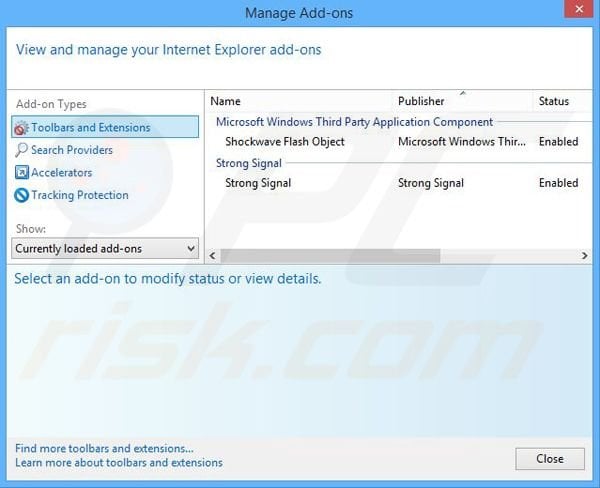 Removing Strong Signal ads from Internet Explorer step 2
