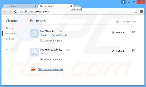 Removing websearch.swellsearch.info related Google Chrome extensions