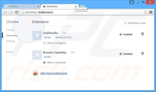 Removing websearch.swellsearch.info related Google Chrome extensions