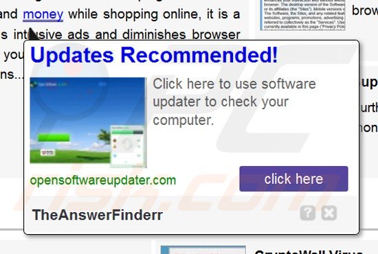 theanswerfinder adware generating intrusive online ads