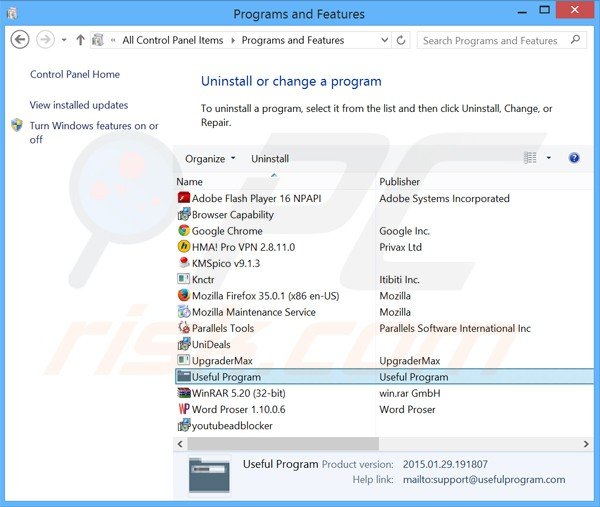 useful program adware uninstall via Control Panel