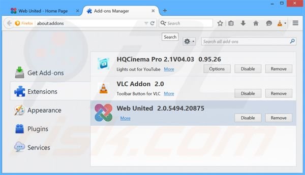 Removing Web United ads from Mozilla Firefox step 2