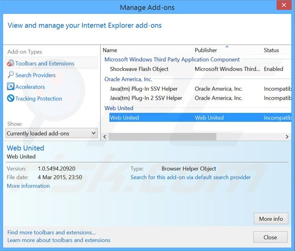 Removing Web United ads from Internet Explorer step 2