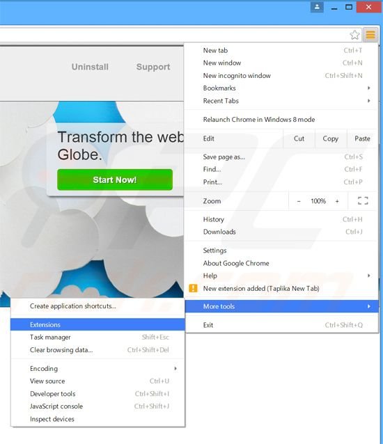 Removing Air Globe  ads from Google Chrome step 1