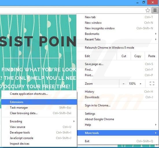 Removing Assist Point  ads from Google Chrome step 1
