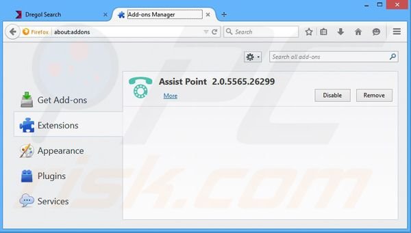 Removing Assist Point ads from Mozilla Firefox step 2