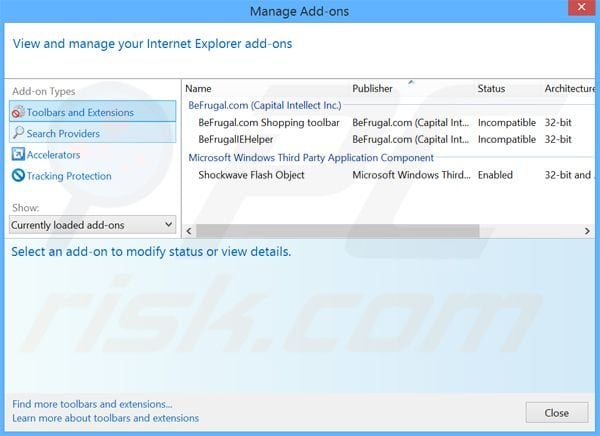Removing BeFrugal ads from Internet Explorer step 2