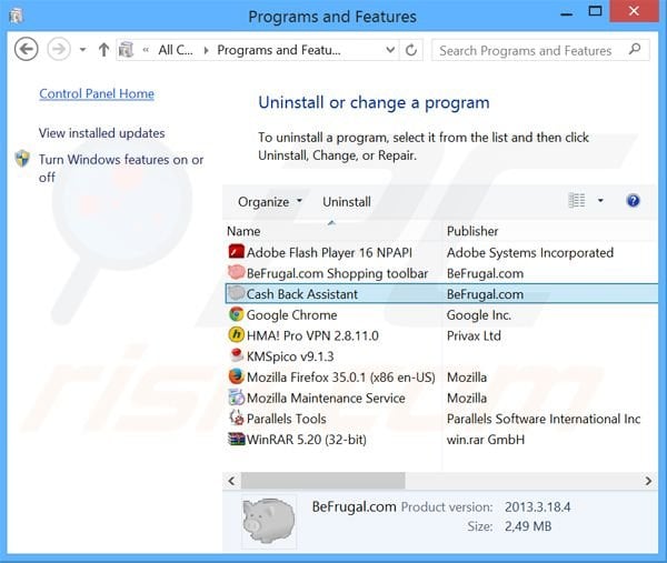 BeFrugal adware uninstall via Control Panel