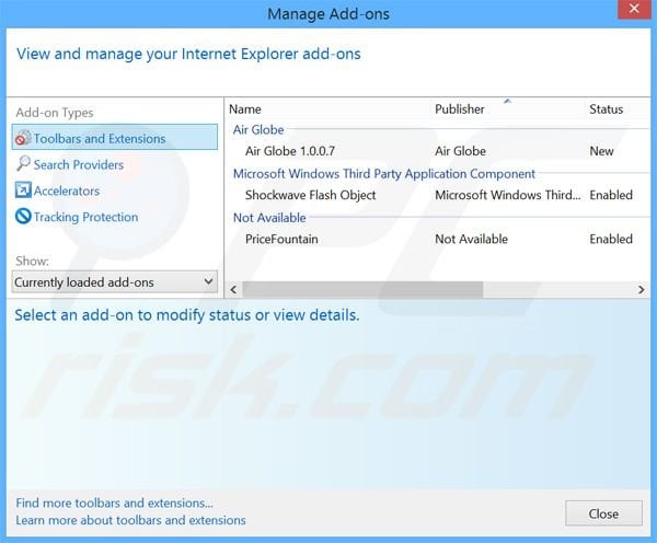 Removing Cash Reminder ads from Internet Explorer step 2