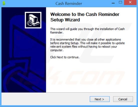 Cash Reminder adware installer