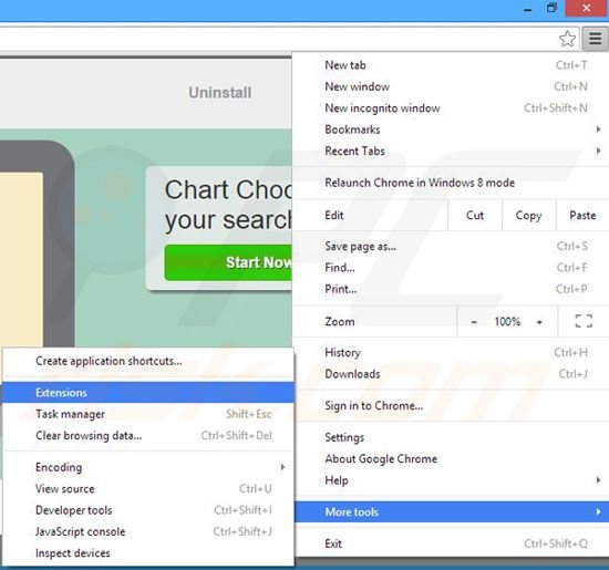 Removing Chart Choosing ads from Google Chrome step 1