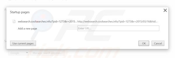 Removing websearch.coolsearches.info from Google Chrome homepage