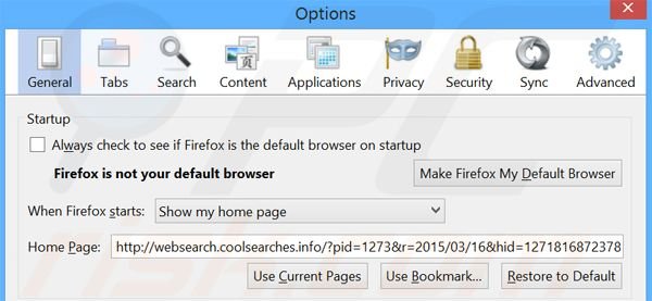 Removing websearch.coolsearches.info from Mozilla Firefox homepage