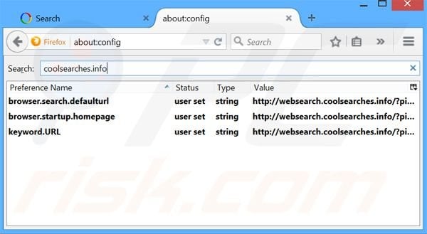 Removing websearch.coolsearches.info from Mozilla Firefox default search engine
