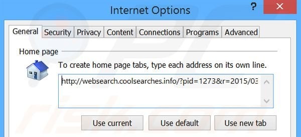 Removing websearch.coolsearches.info from Internet Explorer homepage