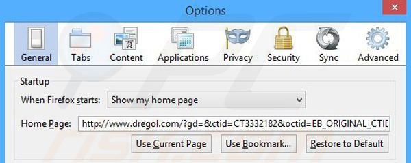 Removing dregol.com from Mozilla Firefox homepage
