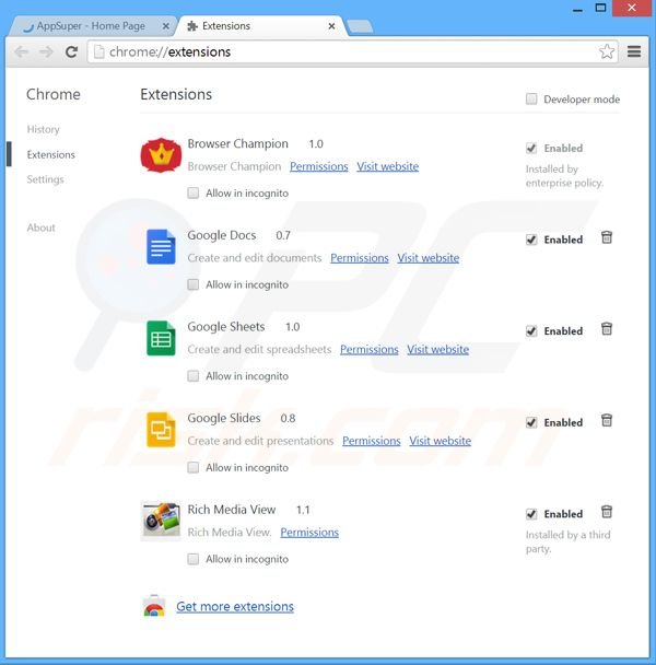 Removing Edu App ads from Google Chrome step 2
