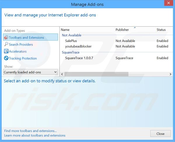 Removing Express Find ads from Internet Explorer step 2